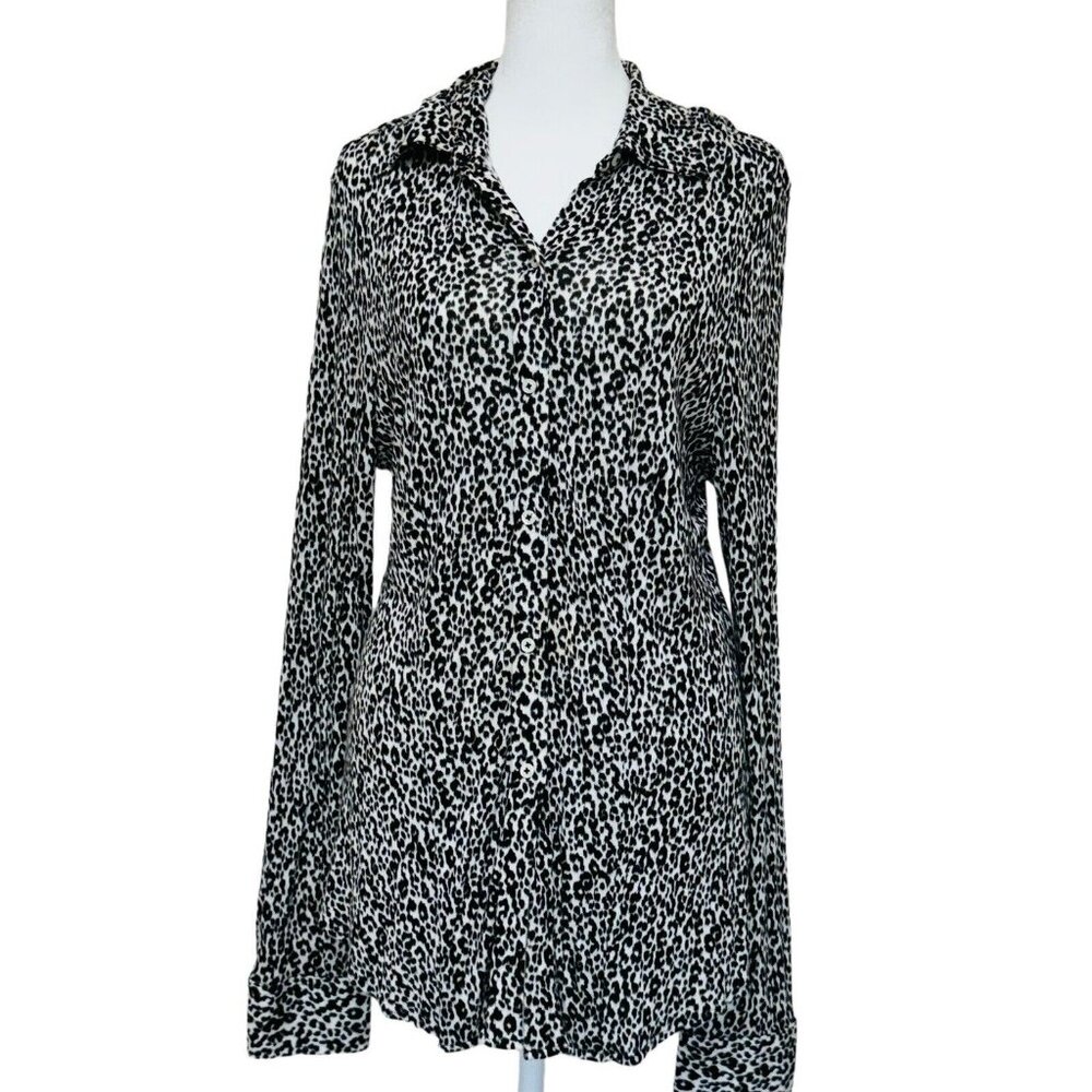 Paperwhite button down top Blouse Animal Print Soft Knit Women's 12
